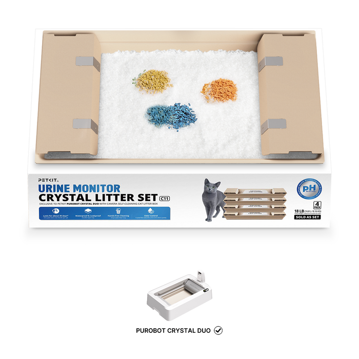 PETKIT Urine Monitor Crystal Litter Set packaging with trays, crystal litter, and color-detecting granules