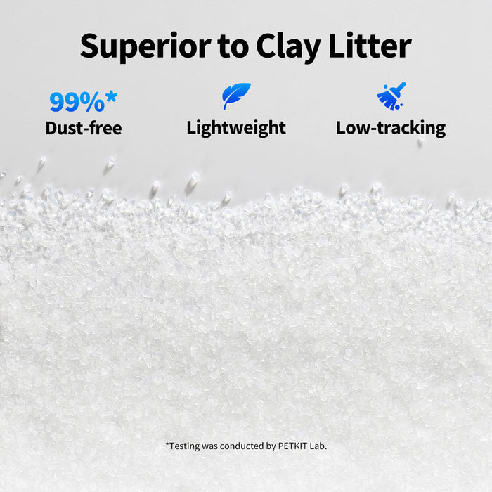 Lightweight, dust-free crystal cat litter with low tracking and superior performance