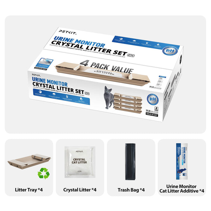 PETKIT Urine Monitor Crystal Litter Set packaging with trays, crystal litter, and color-detecting granules