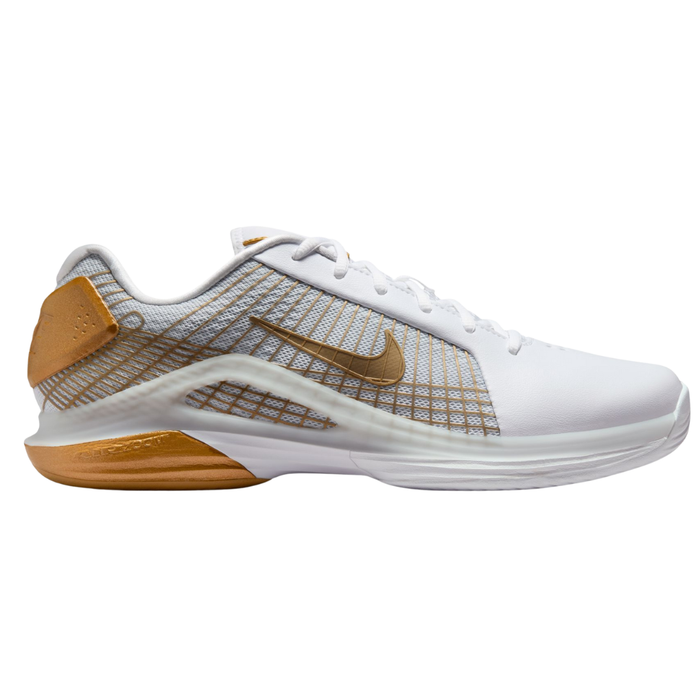Nike Vapor 12 Hypersmash Hard Court Mens Tennis Shoes - White/Metallic Gold Pure Platinum