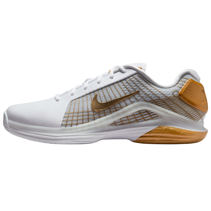 Nike Vapor 12 Hypersmash Hard Court Mens Tennis Shoes - White/Metallic Gold Pure Platinum