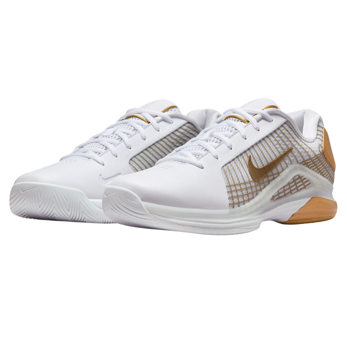 Nike Vapor 12 Hypersmash Hard Court Mens Tennis Shoes - White/Metallic Gold Pure Platinum