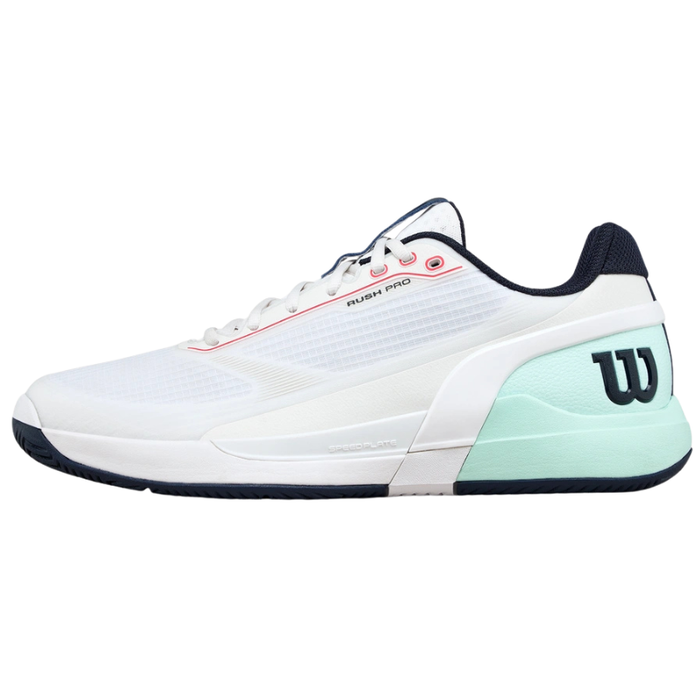 Wilson Rush Pro 5 Mens Tennis Shoes - White/Bay/Fiery Coral