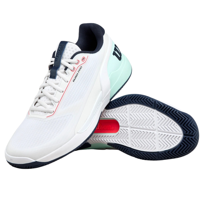 Wilson Rush Pro 5 Mens Tennis Shoes - White/Bay/Fiery Coral