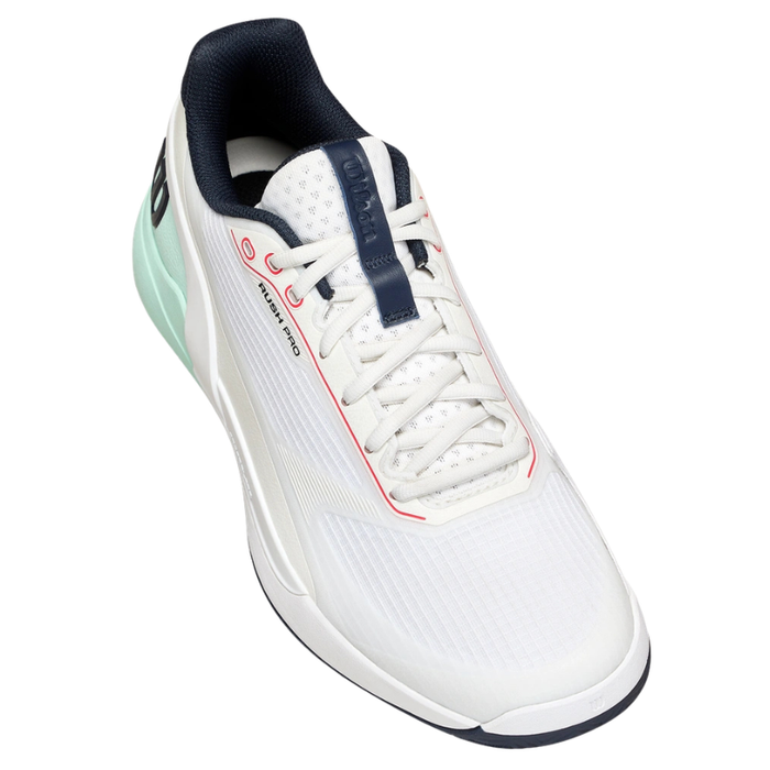 Wilson Rush Pro 5 Mens Tennis Shoes - White/Bay/Fiery Coral