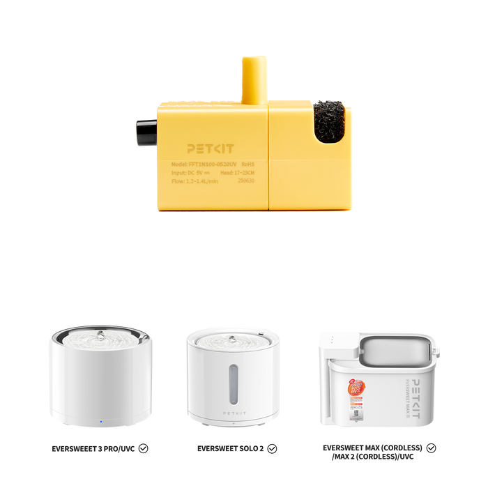 Wireless water pump FFT1-2 UVC compatible with PETKIT EverSweet SOLO 2, 3 PRO, MAX (CORDLESS), MAX 2 (CORDLESS)/UVC fountains