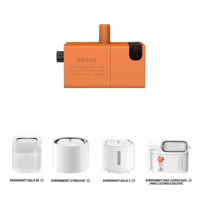 Wireless water pump FFT1-2 compatible with PETKIT EverSweet SOLO 2, 3 PRO, MAX (CORDLESS), MAX 2 (CORDLESS)/UVC fountains