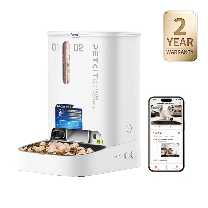 PETKIT YumShare Dual-Hopper 2 automatic pet feeder, automatic dispenser with camera for real-time monitoring