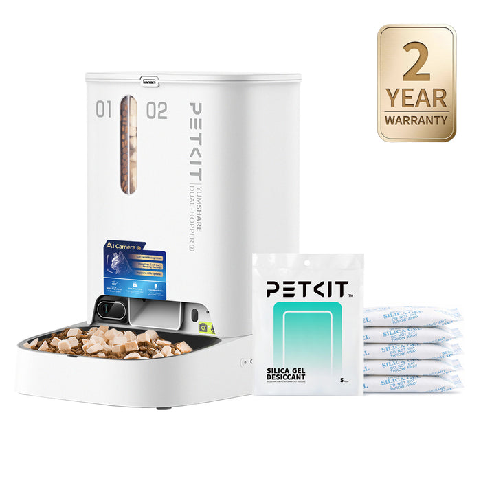 PETKIT YumShare Dual-hopper 2 automatic cat feeder, automatic dispenser bundled with desiccant packs for long-lasting food freshness