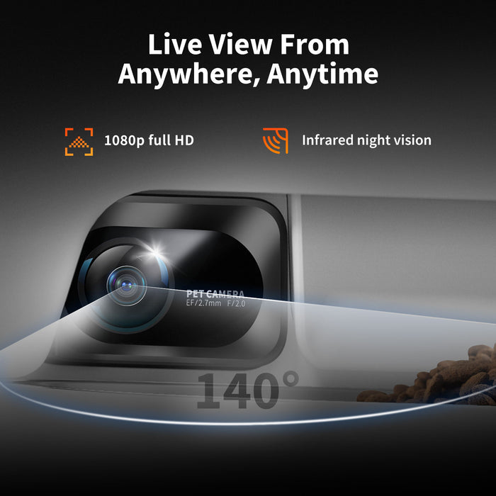 PETKIT YumShare Dual-hopper Automatic Cat Feeder with Camera displaying live view with infrared night vision