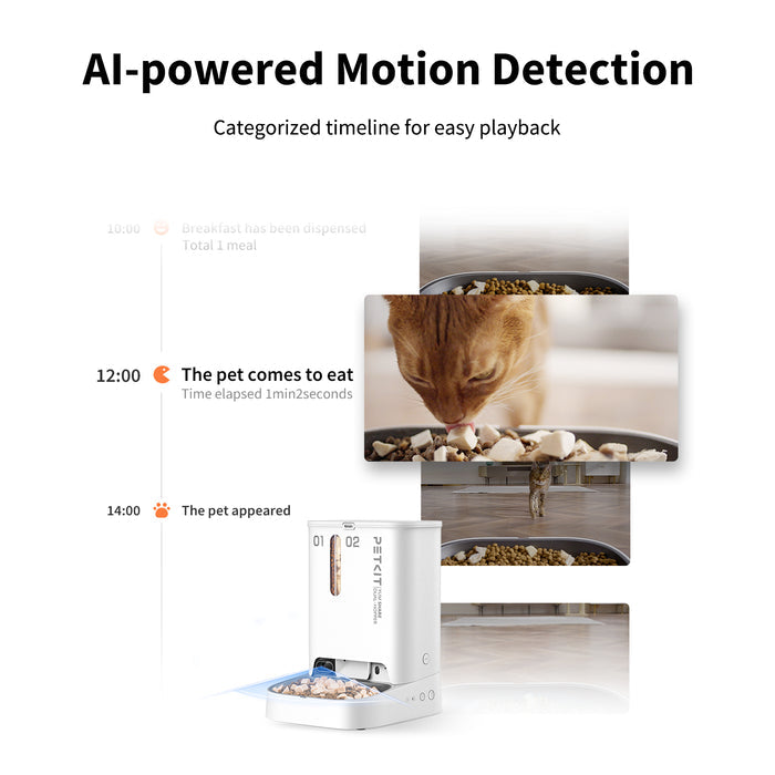 PETKIT YumShare Dual-hopper Automatic Cat Feeder with Camera capturing pet activity with AI-powered motion detection and categorized timeline