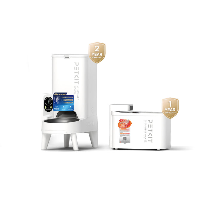 YumShare Solo 2 smart pet feeder paired with EverSweet Max 2 (UVC) Pet Water Fountain