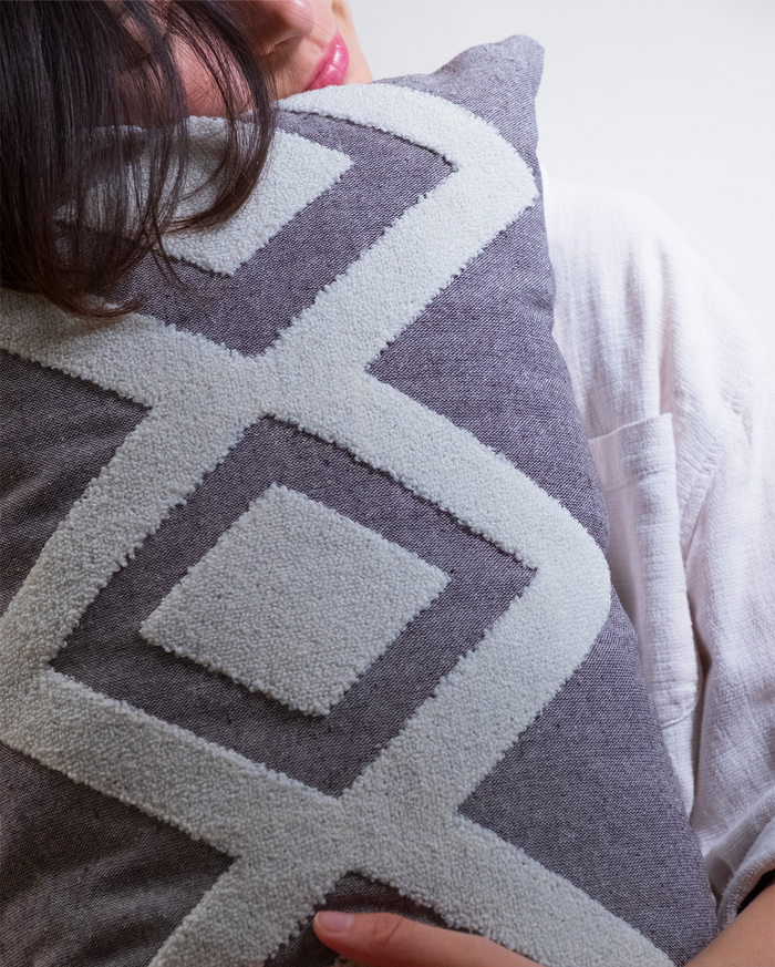 Zigzag Embroidery Cushion Cover - Crayola & Dark Grey