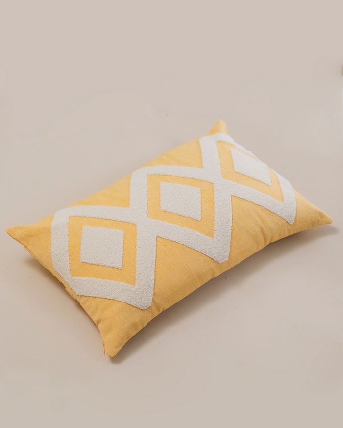 Zigzag Embroidery Cushion Cover - Yellow & Grey