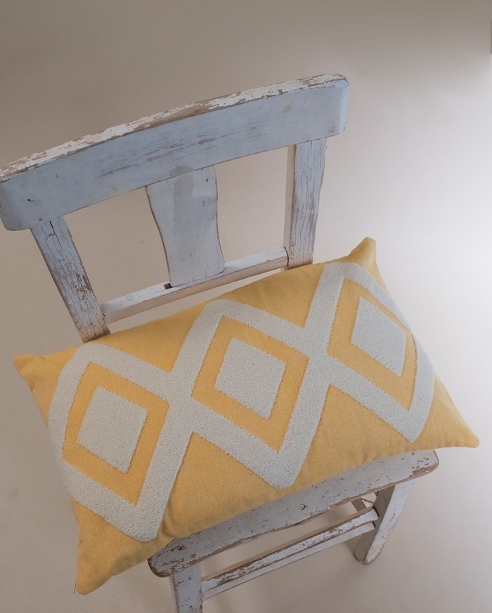 Zigzag Embroidery Cushion Cover - Yellow & Grey