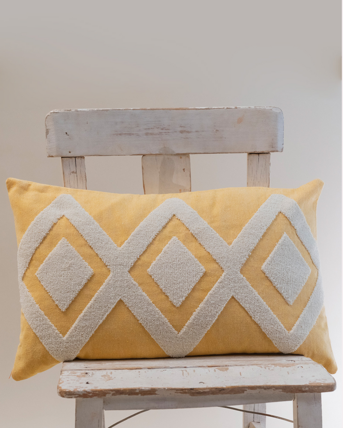 Zigzag Embroidery Cushion Cover - Yellow & Grey